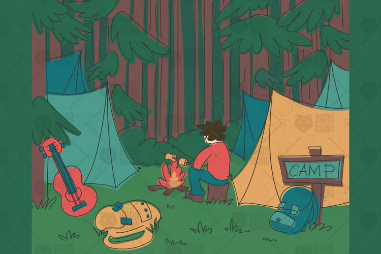 Summer Camp Illustration - Forest Camping Scene