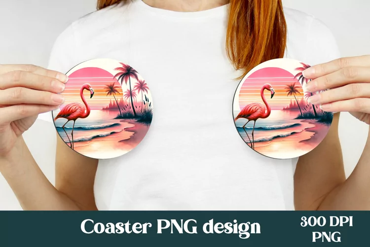 Flamingo car coaster sublimation | Tropical sunset coaster