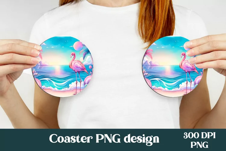 Flamingo tropical summer car coaster | Round coaster
