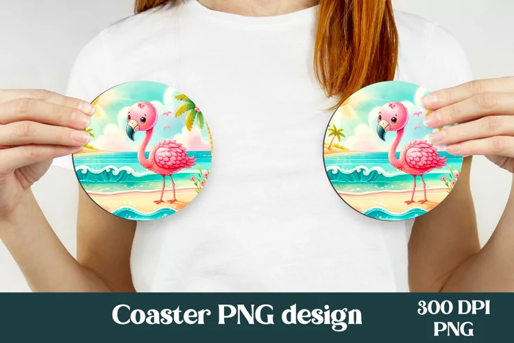 Flamingo tropical car coaster design | Round coaster