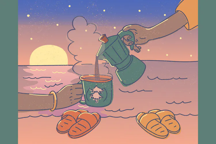 Summer Evenings Glow Sunset Coffee Illustration