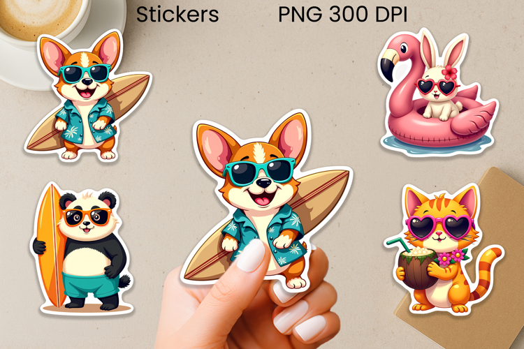 Cute Tropical Beach Animal Sticker PNG Design