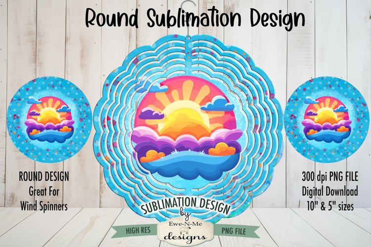 Summer Sunshine Wind Spinner Round Sublimation Design PNG