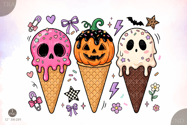 Summerween Ice Cream PNG, Spooky Halloween Cone