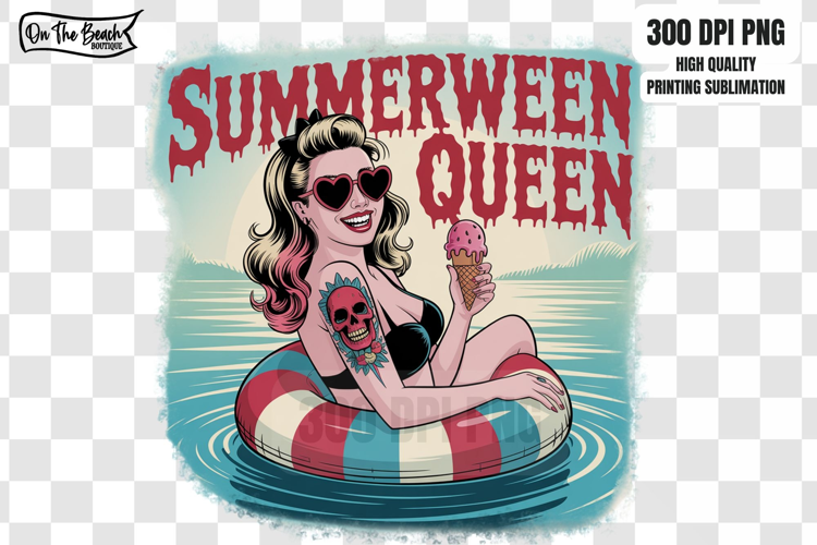 Summerween Queen Png Gothic Spooky Summer Tattoo DTF