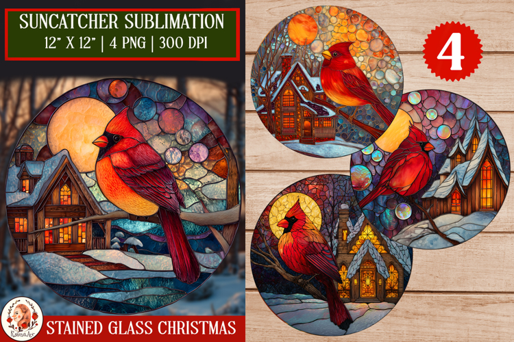 Christmas red cardinal Stained Glass Suncatcher