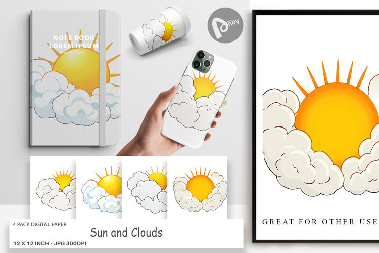 Digital Paper Sun and Clouds