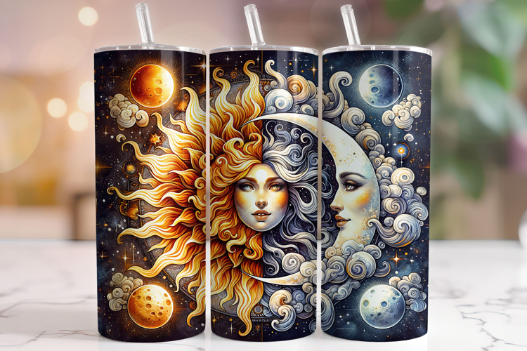 Sun And Moon Boho Tumbler Wrap, Celestial Tumbler Wrap PNG example image 1