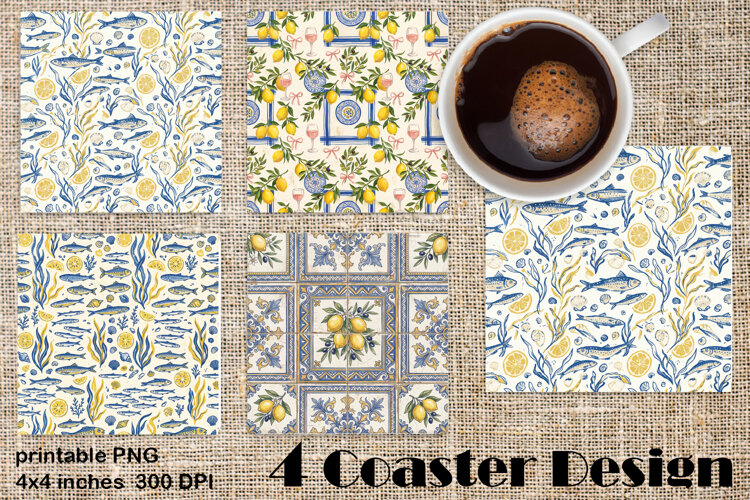 Sicilian Tile ceramics in chinoiserie style Square Coaster example image 1