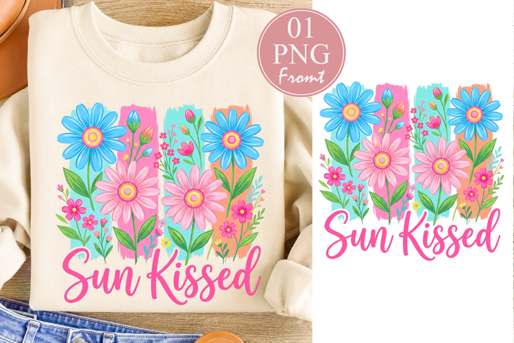 Sun Kissed PNG, Summer Flowers Sublimation Design example image 1
