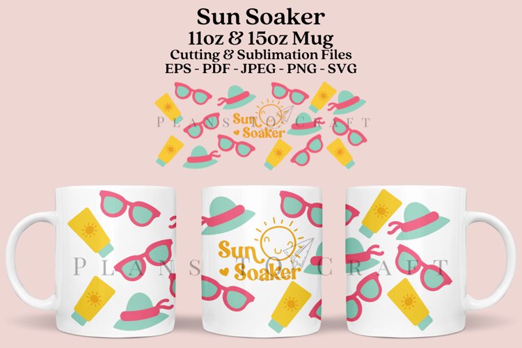 sun soaker summer coffee mug sublimation wrap glass mug wrap svg presized for 11oz and 15oz glass ready to cut and sublimation files