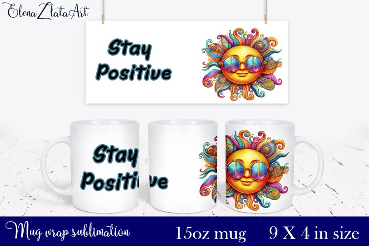 Watercolor sun Mug Sublimation, Stay Positive sun example image 1