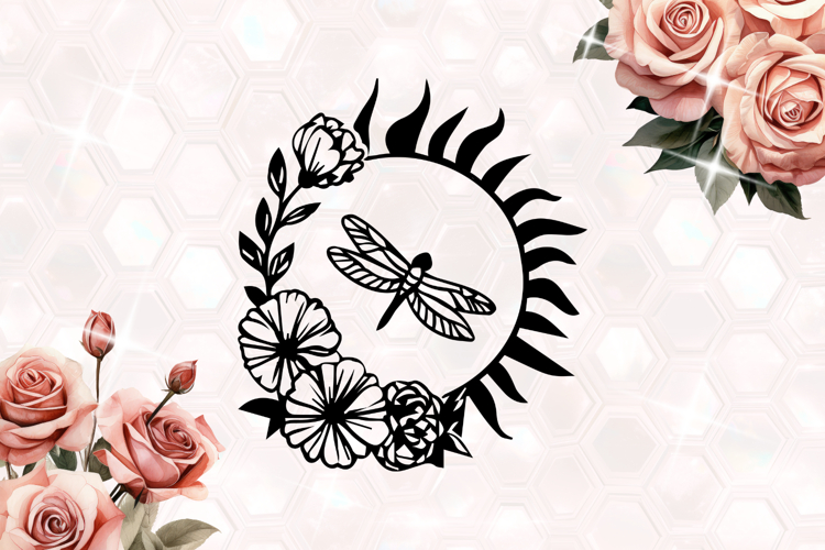 Sun with Flowers and Dragonfly SVG