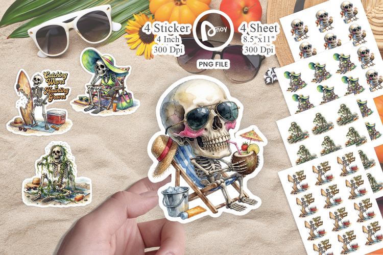 Tired Skeleton Beach Sticker