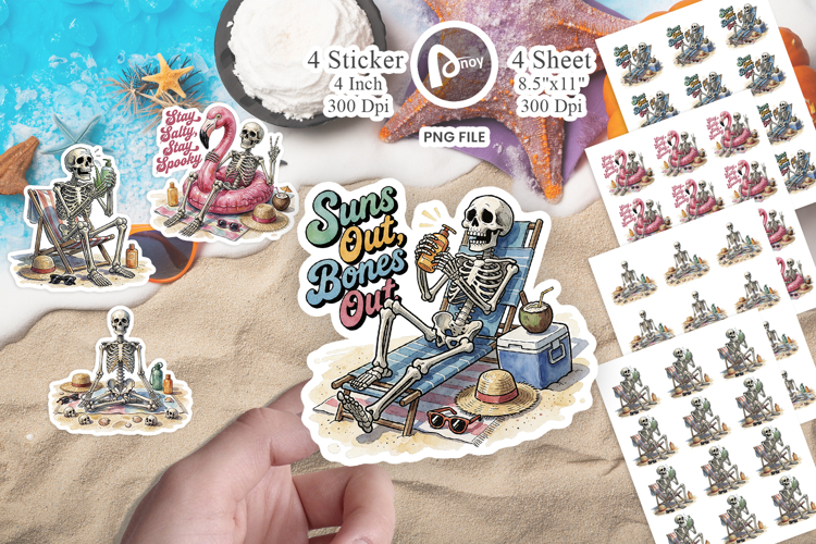 Tired Skeleton Beach Sticker