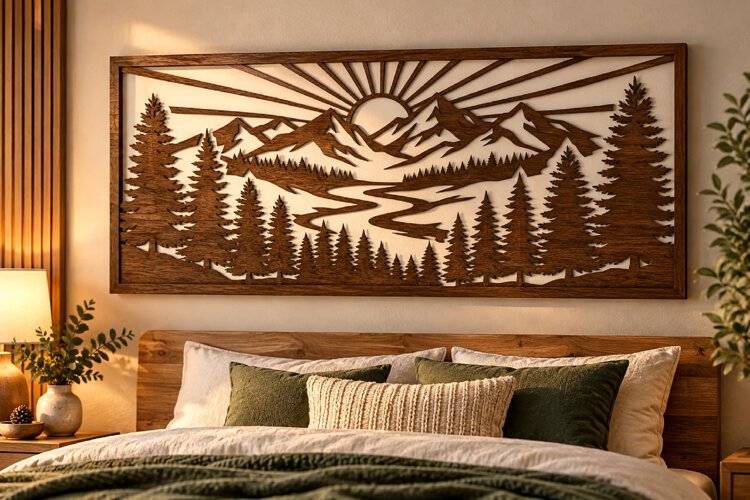 Sunburst Mountain Wall Art Laser Cut Svg example image 1