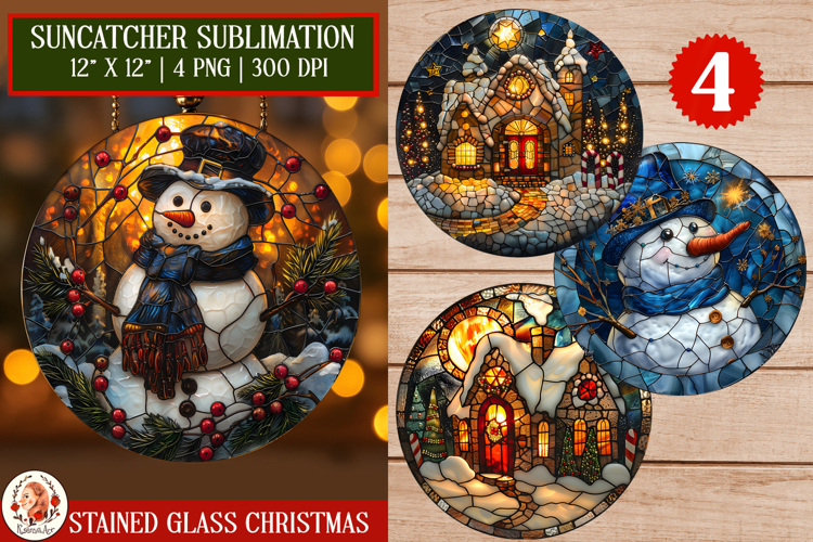 Cozy Snowman Stained Glass Suncatcher. Holiday Ornament