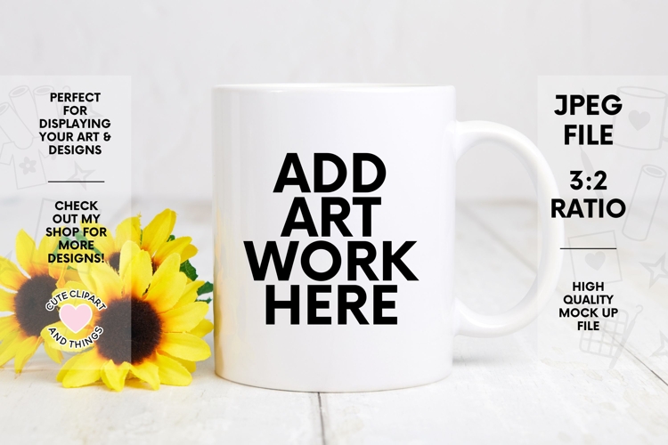 Mug Mock Up | 11oz Mug Mock Up With Sunflowers
