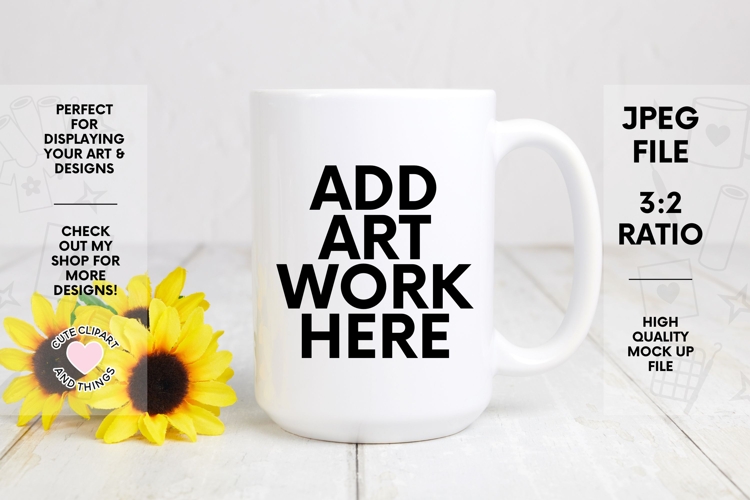 Mug Mock Up | Simple 15oz Mug Mock Up With Sunflowers