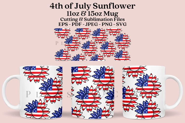 Sunflower 4th of July Mug Sublimation Wrap 11oz - 15oz