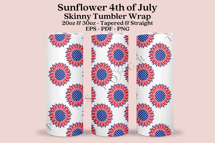 Sunflower 4th of July Skinny Tumbler Sublimation Wrap