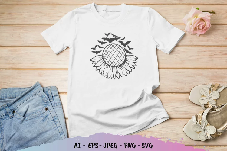 Sunflower and Bats SVG File
