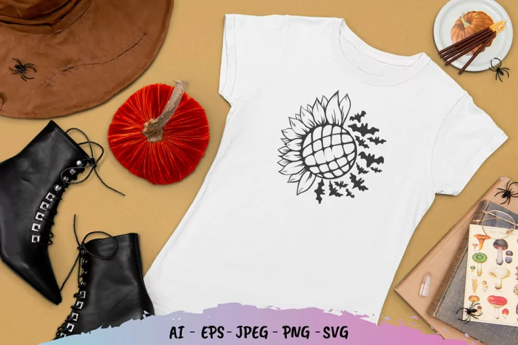 Sunflower and Bats SVG File