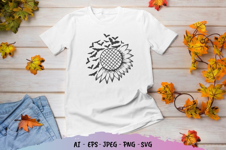 Sunflower and Bats SVG File example image 1