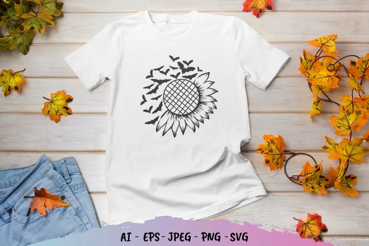 Sunflower and Bats SVG File