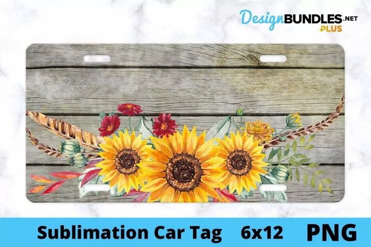 Sublimation Car Tag - Car Tag PNG - Sunflower Monogram