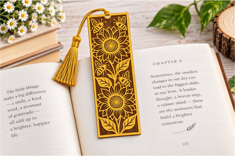 Sunflower Bee Bookmark Laser SVG Cut File example image 1