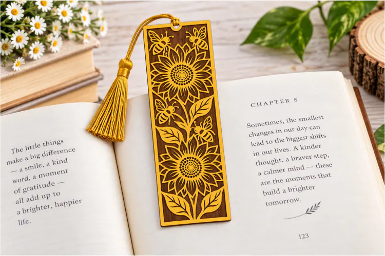 Sunflower Bee Bookmark Laser SVG Cut File
