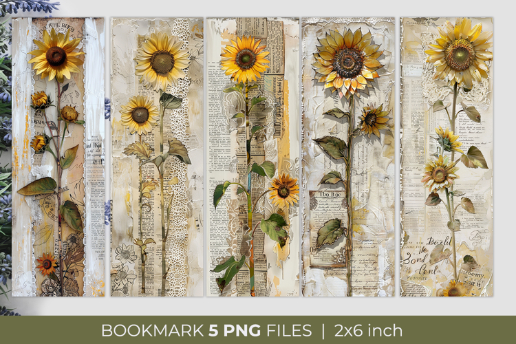 junk journal Sunflower Bookmarks, flower bookmark