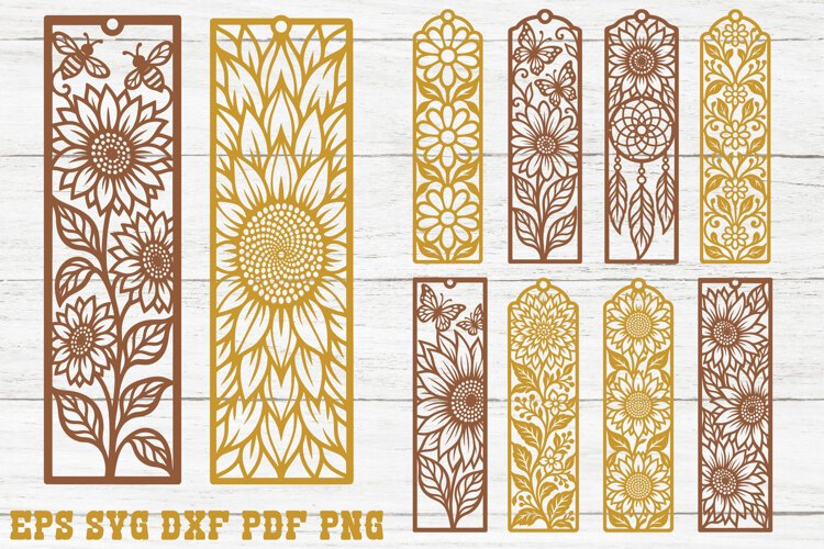 Sunflower Bookmarks SVG File, Laser Cut Design example image 1