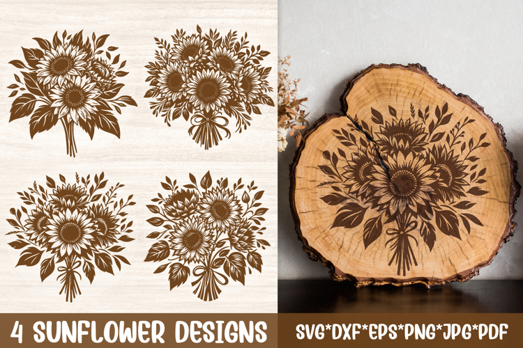 Sunflower Bouquet SVG Design | 4 Laser Engraving Cut Files