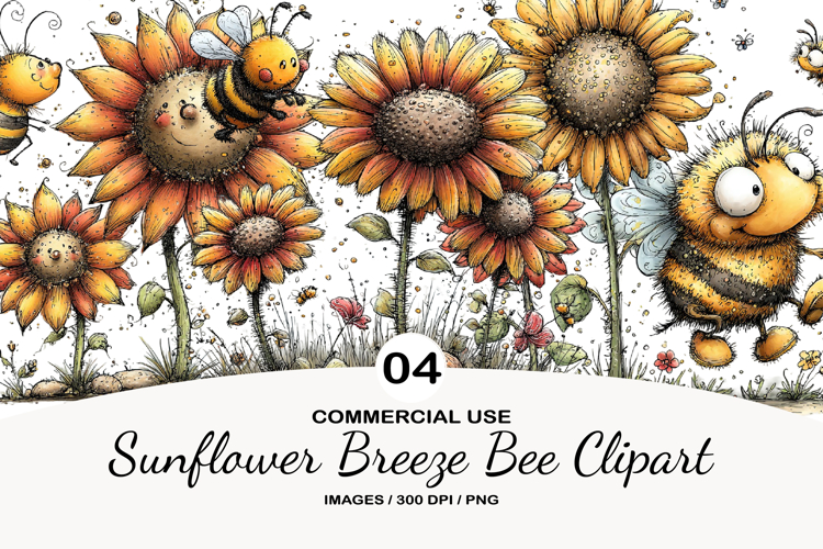 Sunflower Breeze Bee Clipart