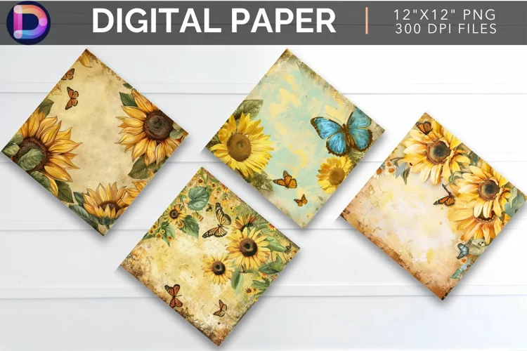 Sunflower Butterfly Digital Paper