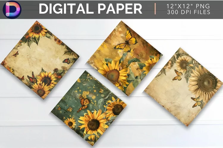 Sunflower Butterfly Digital Paper