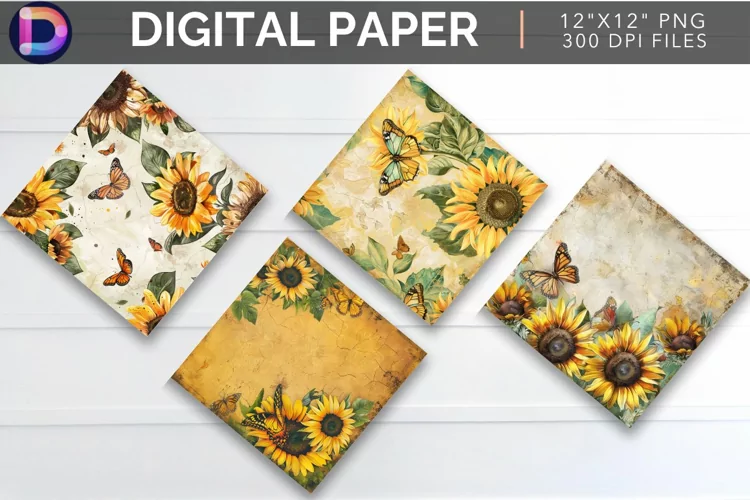 Sunflower Butterfly Digital Paper