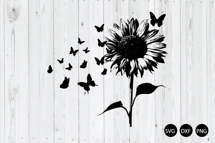 Butterfly Sunflower SVG, Sunflower SVG, Butterfly Wildflower example image 1