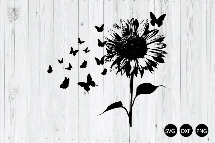 Butterfly Sunflower SVG, Sunflower SVG, Butterfly Wildflower