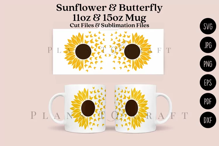 Sunflower & Butterfly 11&15oz Mug Wrap SVG Cut & Sublimation