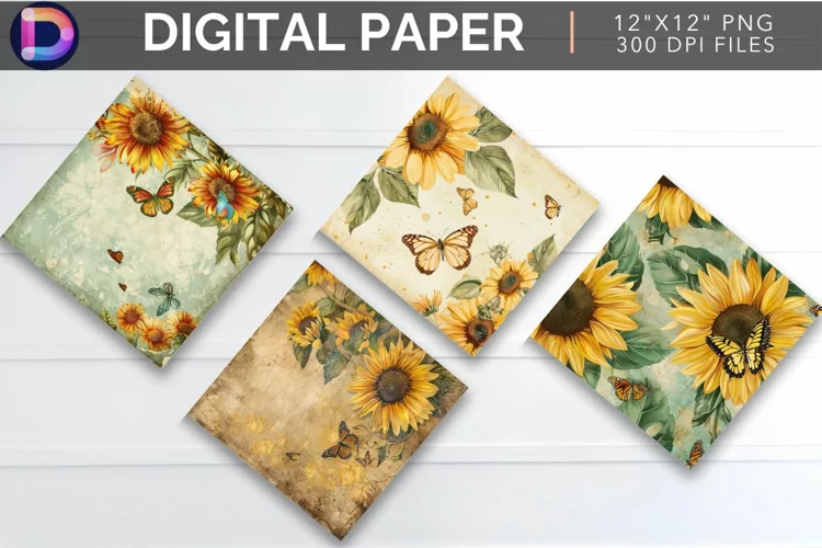 Sunflower Butterfly Digital Paper