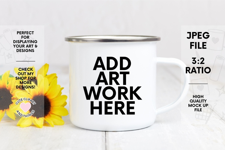 Mug Mock Up | Camping Enamel Mug Mock Up With Sunflowers