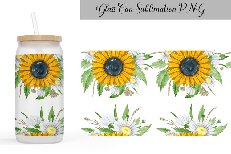 Sunflower Glass Can Wrap | Flower Sublimation Design