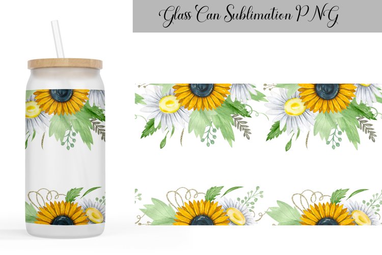 Sunflower Libbey Glass Can Sublimation| Flower Glass Can