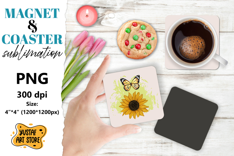 Sunflower magnet/coaster sublimation. Sunflower sublimation