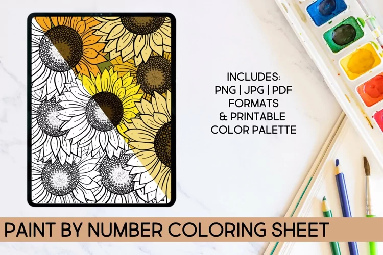 Paint by Number Sunflower Coloring Sheet