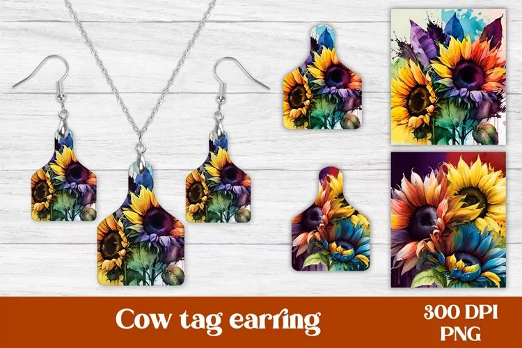 Sunflower cow tag earring sublimation | Sunflower earring