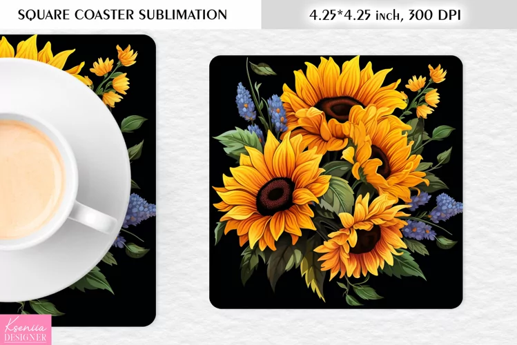 Summer Sunflower Designl Floral Square Coaster Sublimation